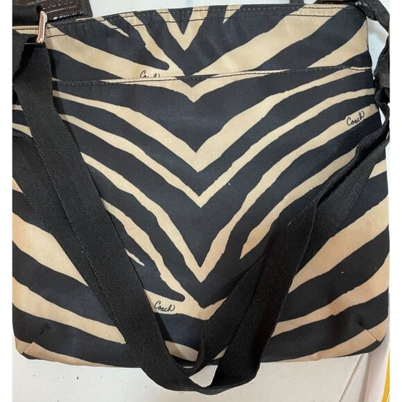 Authentic Coach Crossbody Bag Purse Nylon Zebra Print Black Tan COA Entrupy Logo - Picture 7 of 11